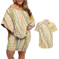 Yellow Palaka Hawaii Leis Couples Matching Off Shoulder Short Dress and Hawaiian Shirt Hawaiian-plaid Elegant Tropical Vibes LT14 Yellow - Polynesian Pride