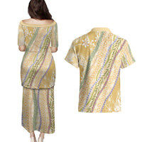 Yellow Palaka Hawaii Leis Couples Matching Puletasi and Hawaiian Shirt Hawaiian-plaid Elegant Tropical Vibes - Polynesian Pride