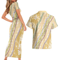 Yellow Palaka Hawaii Leis Couples Matching Short Sleeve Bodycon Dress and Hawaiian Shirt Hawaiian-plaid Elegant Tropical Vibes LT14 - Polynesian Pride