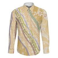 Yellow Palaka Hawaii Leis Family Matching Long Sleeve Bodycon Dress and Hawaiian Shirt Hawaiian-plaid Elegant Tropical Vibes LT14 Dad's Shirt - Long Sleeve Yellow - Polynesian Pride