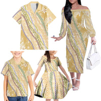 Yellow Palaka Hawaii Leis Family Matching Off The Shoulder Long Sleeve Dress and Hawaiian Shirt Hawaiian-plaid Elegant Tropical Vibes LT14 - Polynesian Pride