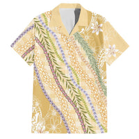 Yellow Palaka Hawaii Leis Family Matching Off The Shoulder Long Sleeve Dress and Hawaiian Shirt Hawaiian-plaid Elegant Tropical Vibes LT14 Dad's Shirt - Short Sleeve Yellow - Polynesian Pride