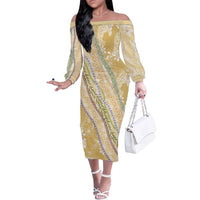Yellow Palaka Hawaii Leis Family Matching Off The Shoulder Long Sleeve Dress and Hawaiian Shirt Hawaiian-plaid Elegant Tropical Vibes LT14 Mom's Dress Yellow - Polynesian Pride