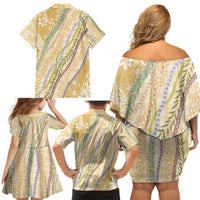 Yellow Palaka Hawaii Leis Family Matching Off Shoulder Short Dress and Hawaiian Shirt Hawaiian-plaid Elegant Tropical Vibes LT14 - Polynesian Pride