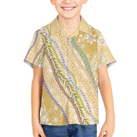 Yellow Palaka Hawaii Leis Family Matching Puletasi and Hawaiian Shirt Hawaiian-plaid Elegant Tropical Vibes LT14 Son's Shirt Yellow - Polynesian Pride