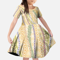 Yellow Palaka Hawaii Leis Family Matching Short Sleeve Bodycon Dress and Hawaiian Shirt Hawaiian-plaid Elegant Tropical Vibes LT14 Daughter's Dress Yellow - Polynesian Pride