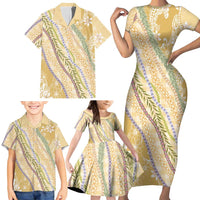 Yellow Palaka Hawaii Leis Family Matching Short Sleeve Bodycon Dress and Hawaiian Shirt Hawaiian-plaid Elegant Tropical Vibes LT14 - Polynesian Pride