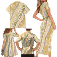 Yellow Palaka Hawaii Leis Family Matching Short Sleeve Bodycon Dress and Hawaiian Shirt Hawaiian-plaid Elegant Tropical Vibes LT14 - Polynesian Pride