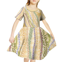 Yellow Palaka Hawaii Leis Kid Short Sleeve Dress Hawaiian-plaid Elegant Tropical Vibes - Polynesian Pride