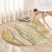 Yellow Palaka Hawaii Leis Round Carpet Hawaiian-plaid Elegant Tropical Vibes - Polynesian Pride