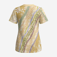 Yellow Palaka Hawaii Leis Scrub Top Hawaiian-plaid Elegant Tropical Vibes - Polynesian Pride