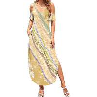 Yellow Palaka Hawaii Leis Summer Maxi Dress Hawaiian-plaid Elegant Tropical Vibes - Polynesian Pride