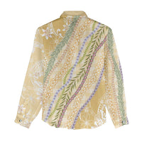 Yellow Palaka Hawaii Leis Women Casual Shirt Hawaiian-plaid Elegant Tropical Vibes - Polynesian Pride