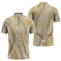 Yellow Palaka Hawaii Leis Zipper Polo Shirt Hawaiian-plaid Elegant Tropical Vibes - Polynesian Pride