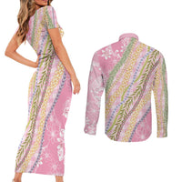 Pink Palaka Hawaii Leis Couples Matching Short Sleeve Bodycon Dress and Long Sleeve Button Shirt Hawaiian-plaid Elegant Tropical Vibes LT14 - Polynesian Pride