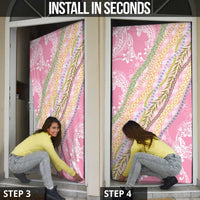 Pink Palaka Hawaii Leis Door Cover Hawaiian-plaid Elegant Tropical Vibes - Polynesian Pride