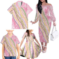Pink Palaka Hawaii Leis Family Matching Off The Shoulder Long Sleeve Dress and Hawaiian Shirt Hawaiian-plaid Elegant Tropical Vibes LT14 - Polynesian Pride