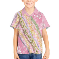 Pink Palaka Hawaii Leis Family Matching Off The Shoulder Long Sleeve Dress and Hawaiian Shirt Hawaiian-plaid Elegant Tropical Vibes LT14 Son's Shirt Pink - Polynesian Pride
