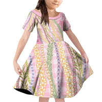 Pink Palaka Hawaii Leis Family Matching Off Shoulder Short Dress and Hawaiian Shirt Hawaiian-plaid Elegant Tropical Vibes LT14 Daughter's Dress Pink - Polynesian Pride