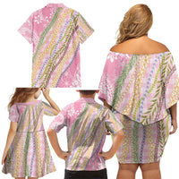Pink Palaka Hawaii Leis Family Matching Off Shoulder Short Dress and Hawaiian Shirt Hawaiian-plaid Elegant Tropical Vibes LT14 - Polynesian Pride