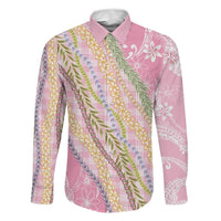 Pink Palaka Hawaii Leis Family Matching Off Shoulder Short Dress and Hawaiian Shirt Hawaiian-plaid Elegant Tropical Vibes LT14 Dad's Shirt - Long Sleeve Pink - Polynesian Pride