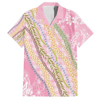 Pink Palaka Hawaii Leis Family Matching Puletasi and Hawaiian Shirt Hawaiian-plaid Elegant Tropical Vibes LT14 Dad's Shirt - Short Sleeve Pink - Polynesian Pride