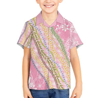 Pink Palaka Hawaii Leis Family Matching Puletasi and Hawaiian Shirt Hawaiian-plaid Elegant Tropical Vibes LT14 Son's Shirt Pink - Polynesian Pride