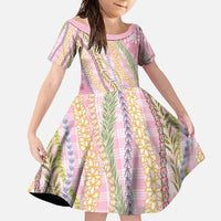 Pink Palaka Hawaii Leis Family Matching Short Sleeve Bodycon Dress and Hawaiian Shirt Hawaiian-plaid Elegant Tropical Vibes LT14 Daughter's Dress Pink - Polynesian Pride