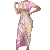 Pink Palaka Hawaii Leis Family Matching Short Sleeve Bodycon Dress and Hawaiian Shirt Hawaiian-plaid Elegant Tropical Vibes - Polynesian Pride