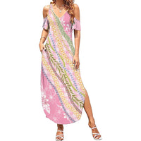 Pink Palaka Hawaii Leis Family Matching Summer Maxi Dress and Hawaiian Shirt Hawaiian-plaid Elegant Tropical Vibes LT14 Mom's Dress Pink - Polynesian Pride