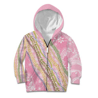 Pink Palaka Hawaii Leis Kid Hoodie Hawaiian-plaid Elegant Tropical Vibes - Polynesian Pride