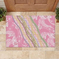 Pink Palaka Hawaii Leis Rubber Doormat Hawaiian-plaid Elegant Tropical Vibes - Polynesian Pride