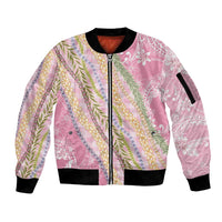 Pink Palaka Hawaii Leis Sleeve Zip Bomber Jacket Hawaiian-plaid Elegant Tropical Vibes - Polynesian Pride