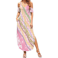 Pink Palaka Hawaii Leis Summer Maxi Dress Hawaiian-plaid Elegant Tropical Vibes - Polynesian Pride
