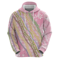 Pink Palaka Hawaii Leis Zip Hoodie Hawaiian-plaid Elegant Tropical Vibes - Polynesian Pride
