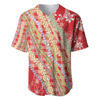 Red Palaka Hawaii Leis Baseball Jersey Hawaiian-plaid Elegant Tropical Vibes - Polynesian Pride