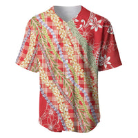 Red Palaka Hawaii Leis Baseball Jersey Hawaiian-plaid Elegant Tropical Vibes - Polynesian Pride