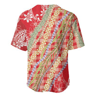 Red Palaka Hawaii Leis Baseball Jersey Hawaiian-plaid Elegant Tropical Vibes - Polynesian Pride