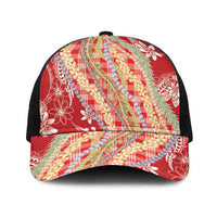 Red Palaka Hawaii Leis Baseball Net Cap Hawaiian-plaid Elegant Tropical Vibes - Polynesian Pride