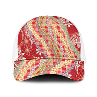 Red Palaka Hawaii Leis Baseball Net Cap Hawaiian-plaid Elegant Tropical Vibes - Polynesian Pride