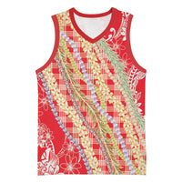 Red Palaka Hawaii Leis Basketball Jersey Hawaiian-plaid Elegant Tropical Vibes - Polynesian Pride