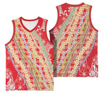 Red Palaka Hawaii Leis Basketball Jersey Hawaiian-plaid Elegant Tropical Vibes - Polynesian Pride