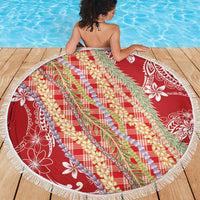 Red Palaka Hawaii Leis Beach Blanket Hawaiian-plaid Elegant Tropical Vibes - Polynesian Pride