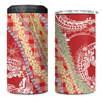 Red Palaka Hawaii Leis 4 in 1 Can Cooler Tumbler Hawaiian-plaid Elegant Tropical Vibes - Polynesian Pride