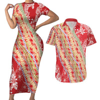 Red Palaka Hawaii Leis Couples Matching Short Sleeve Bodycon Dress and Hawaiian Shirt Hawaiian-plaid Elegant Tropical Vibes LT14 Red - Polynesian Pride