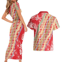 Red Palaka Hawaii Leis Couples Matching Short Sleeve Bodycon Dress and Hawaiian Shirt Hawaiian-plaid Elegant Tropical Vibes LT14 - Polynesian Pride