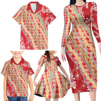 Red Palaka Hawaii Leis Family Matching Long Sleeve Bodycon Dress and Hawaiian Shirt Hawaiian-plaid Elegant Tropical Vibes LT14 - Polynesian Pride