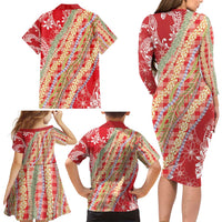 Red Palaka Hawaii Leis Family Matching Long Sleeve Bodycon Dress and Hawaiian Shirt Hawaiian-plaid Elegant Tropical Vibes LT14 - Polynesian Pride