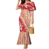 Red Palaka Hawaii Leis Family Matching Mermaid Dress and Hawaiian Shirt Hawaiian-plaid Elegant Tropical Vibes - Polynesian Pride