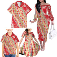 Red Palaka Hawaii Leis Family Matching Off The Shoulder Long Sleeve Dress and Hawaiian Shirt Hawaiian-plaid Elegant Tropical Vibes LT14 - Polynesian Pride